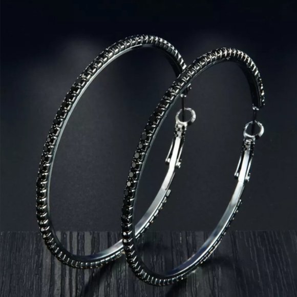 *Black Gold Black Sapphire 2.25'' Hoop Earrings - Picture 5 of 7